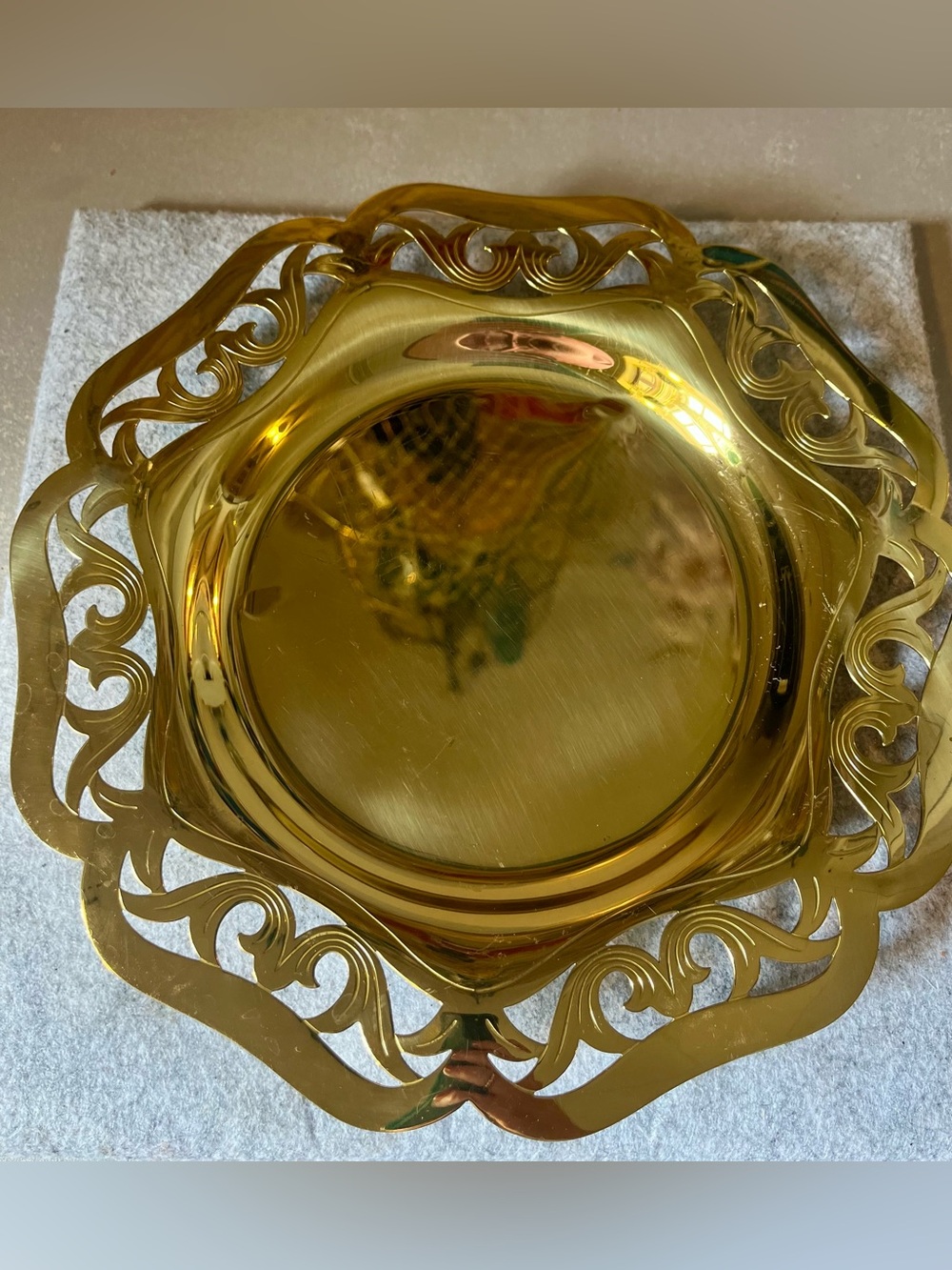 Ornate West Germany Brass Trinket Key Dish Footed Bowl Vintage